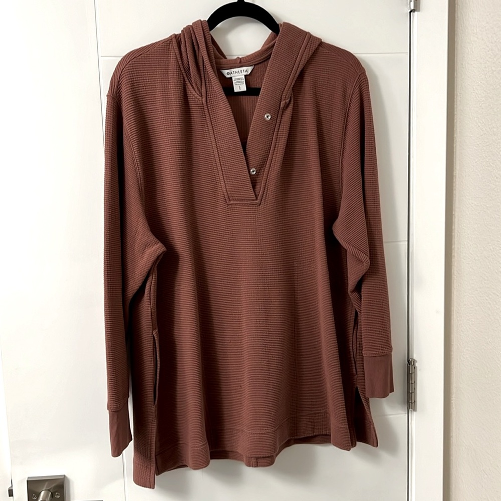 Athleta Coaster Luxe Waffle Hoodie Top, Tawny Rose  SIZE L   #986952 W0504H